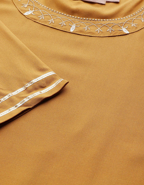 Mustard Embroidered Liva Kurta