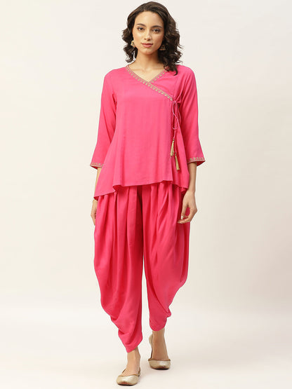 Pink Angrakha Top with Dhoti Pants