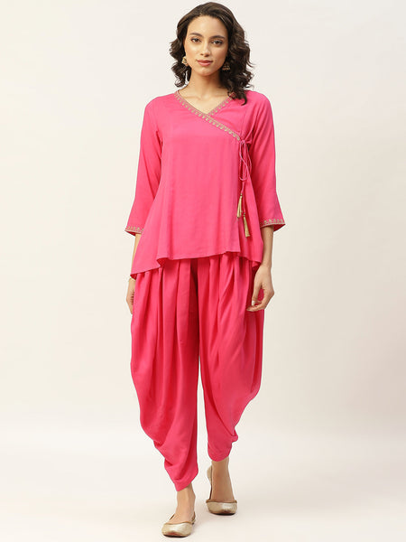 Fuchsia Angrakha Top with Dhoti Pants