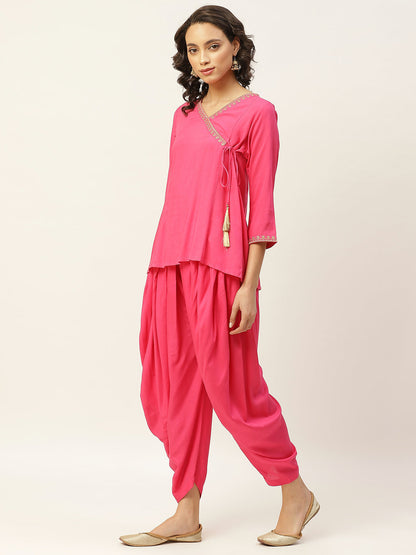 Pink Angrakha Top with Dhoti Pants