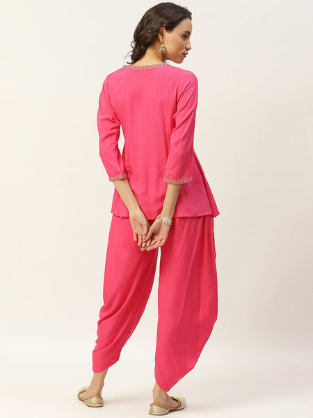 Fuchsia Angrakha Top with Dhoti Pants