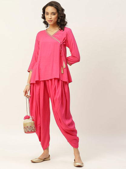 Pink Angrakha Top with Dhoti Pants