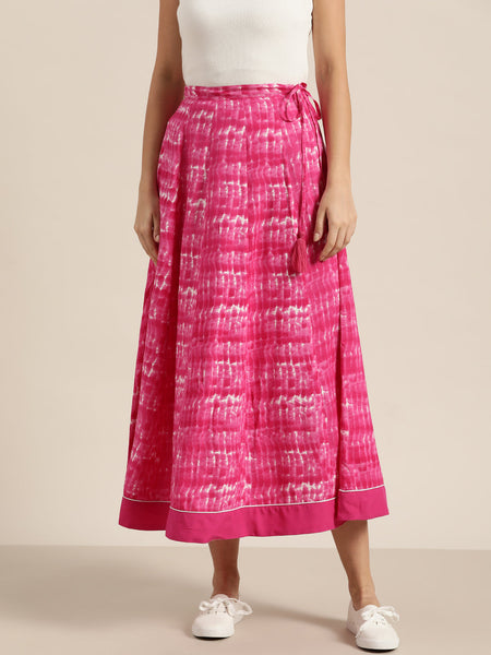 Pink Shibori Print Anarkali Skirt