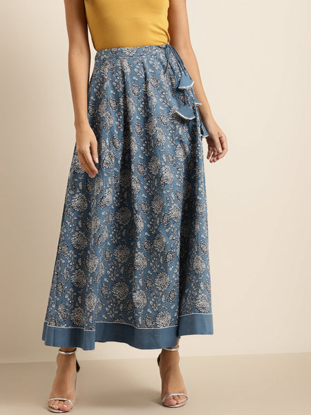 Blue Floral Anarkali Skirt