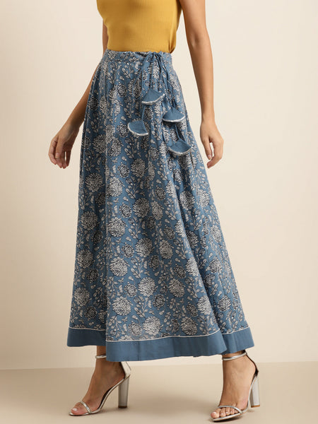 Blue Floral Anarkali Skirt