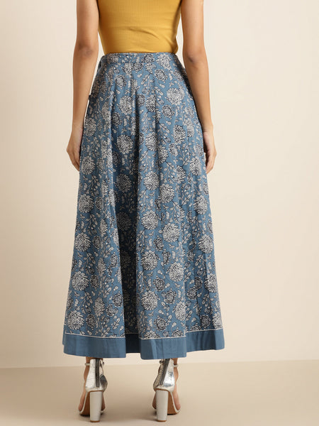 Blue Floral Anarkali Skirt