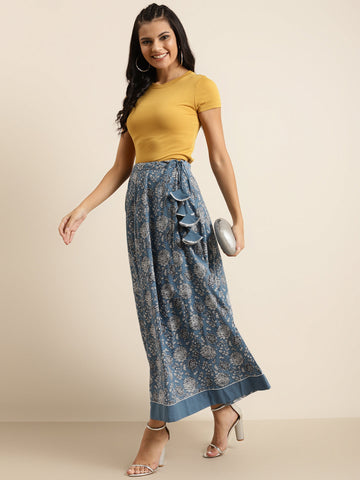 Blue Floral Anarkali Skirt