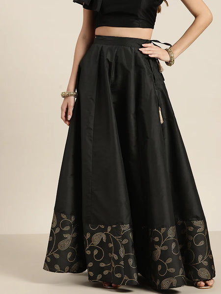 Black Gold Border Anarkali Skirt