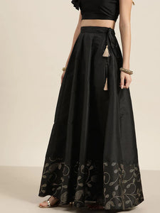 Black Gold Border Anarkali Skirt