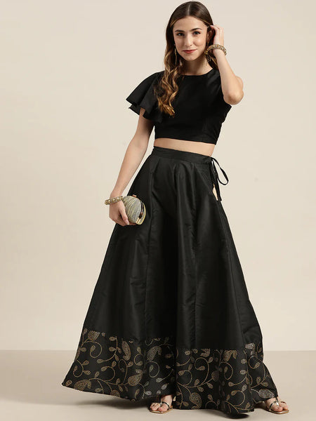 Black Gold Border Anarkali Skirt