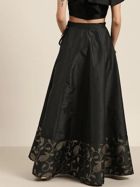 Black Gold Border Anarkali Skirt