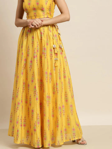 Lemon Yellow Floral Anarkali Skirt