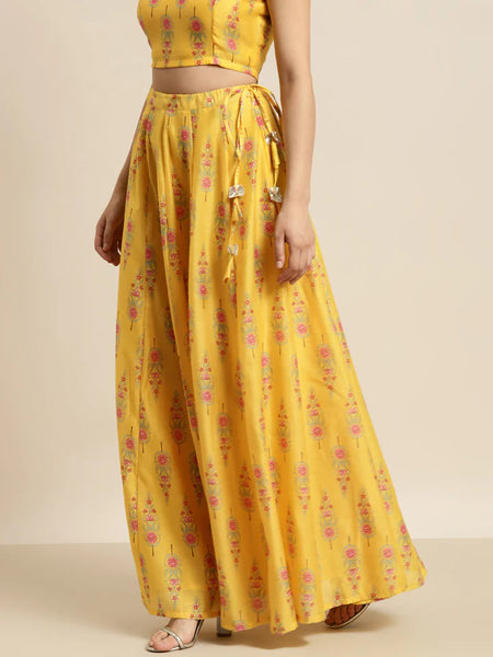 Lemon Yellow Floral Anarkali Skirt