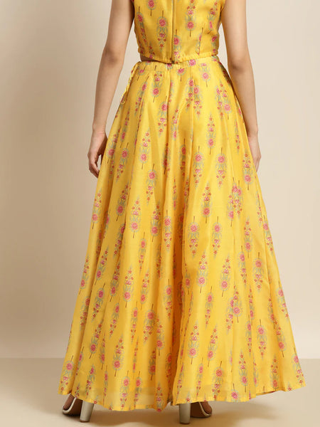 Lemon Yellow Floral Anarkali Skirt