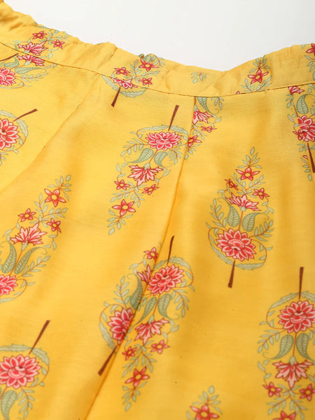 Lemon Yellow Floral Anarkali Skirt