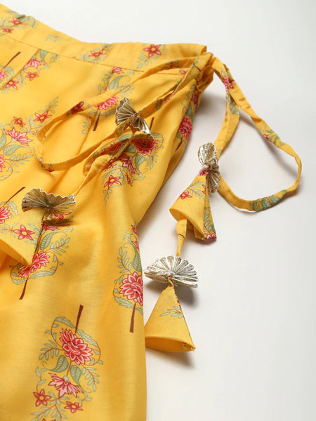 Lemon Yellow Floral Anarkali Skirt