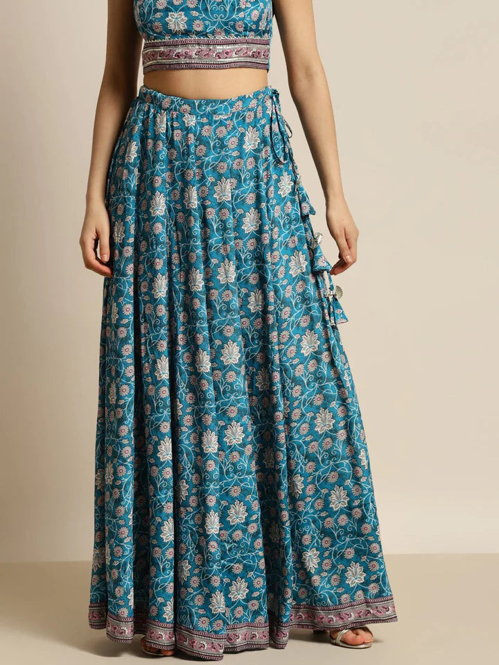 Candy Teal Floral Aanrkali Skirt