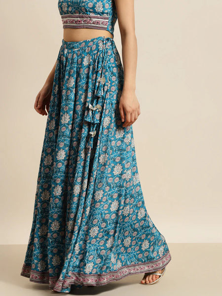 Candy Teal Floral Aanrkali Skirt