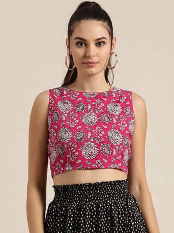 Cotton Fuchsia Floral Crop Top