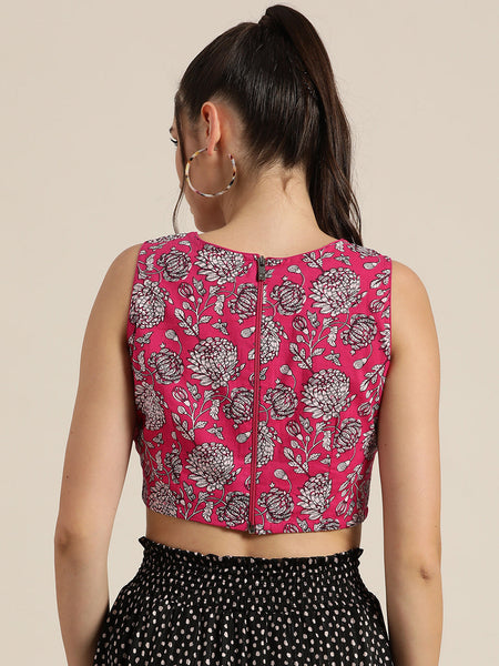 Cotton Fuchsia Floral Crop Top