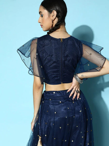 Navy Blue Frill Crop Top