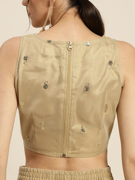 Golden Sequins Sleeveless Crop Top