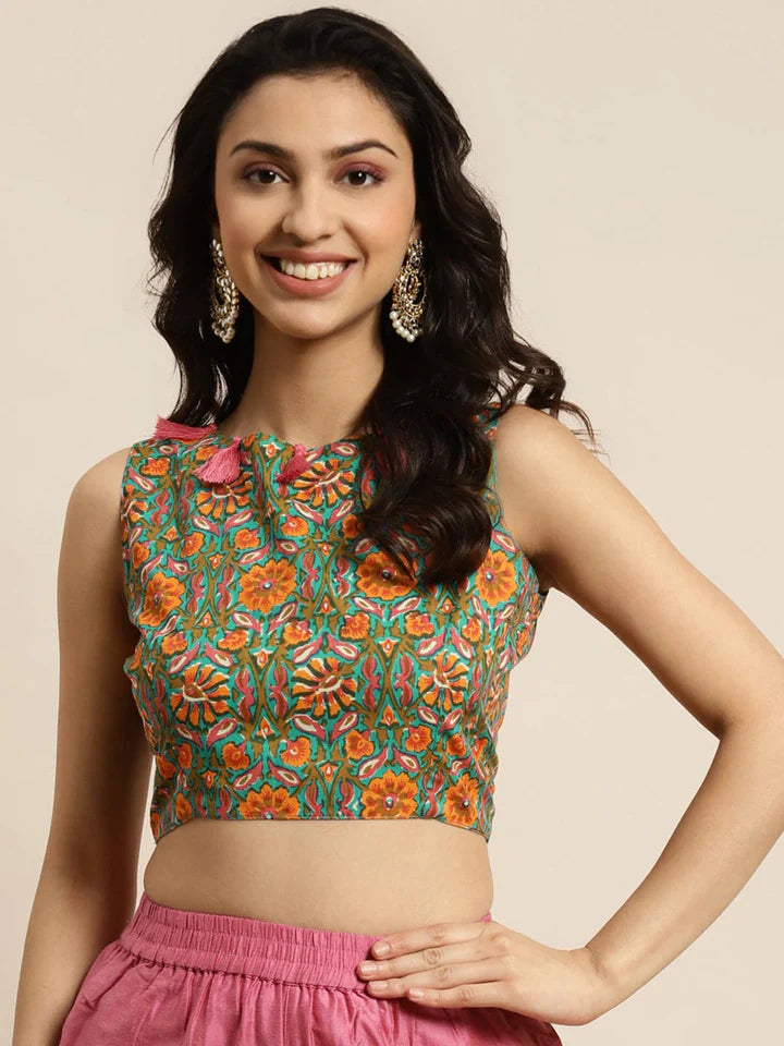 Chanderi Floral Tassel Crop Top