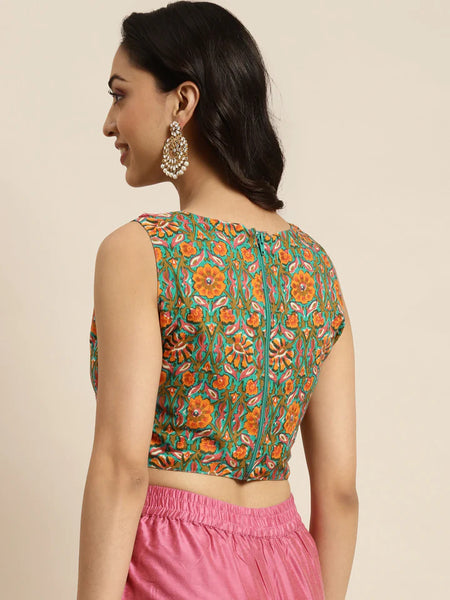 Chanderi Floral Tassel Crop Top