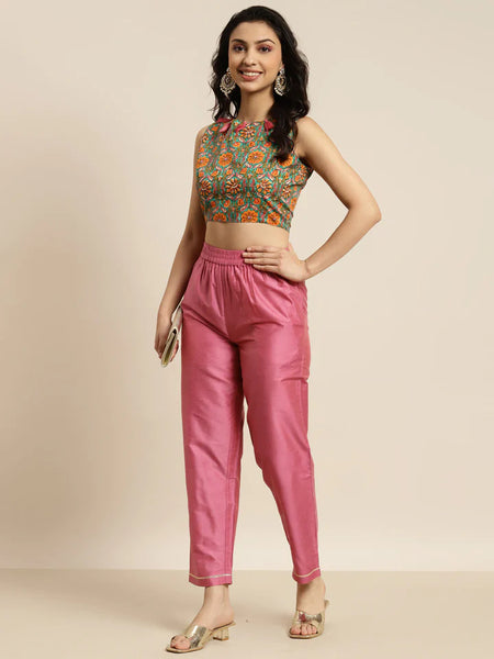 Chanderi Floral Tassel Crop Top