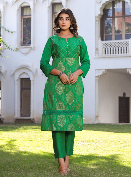 Parrot Green Printed Kurta with Pant