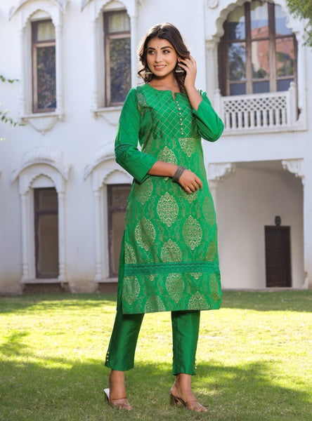 Parrot Green Printed Kurta with Pant