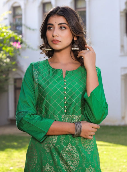 Parrot Green Printed Kurta with Pant