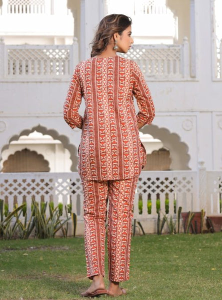 Brown Cotton Lounge Wear Set