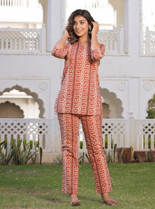 Brown Cotton Lounge Wear Set