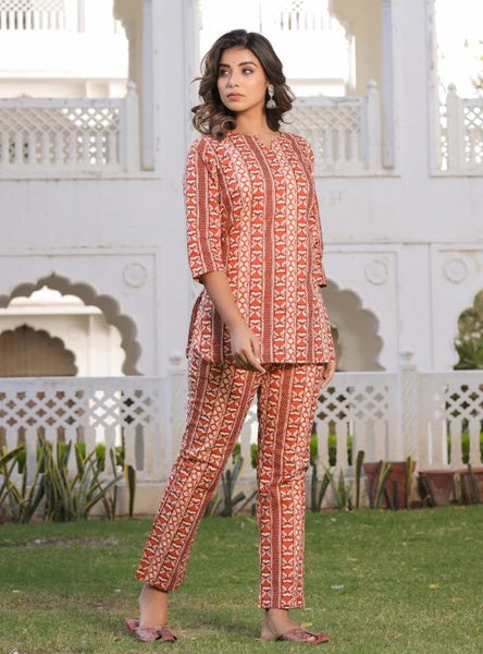 Brown Cotton Lounge Wear Set