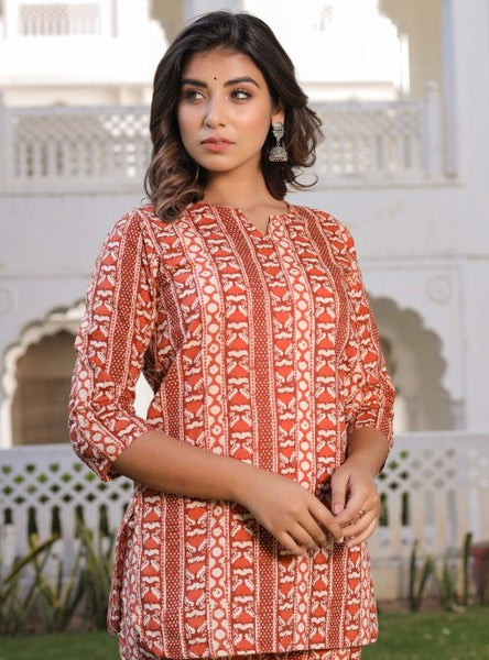 Brown Cotton Lounge Wear Set