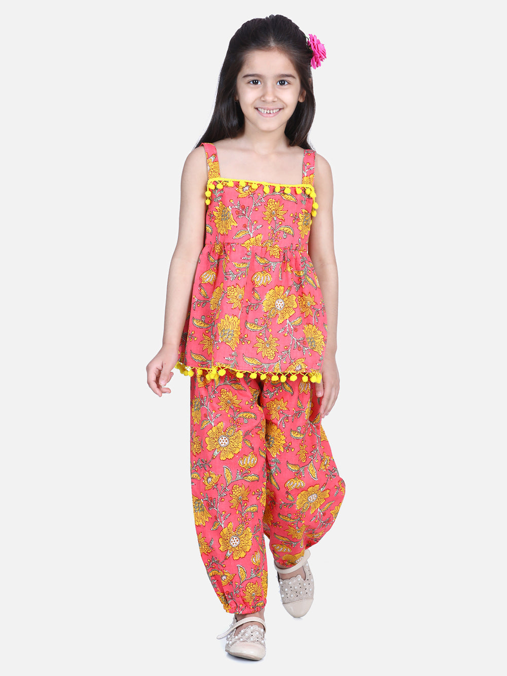 Pink Floral Cotton Top Set