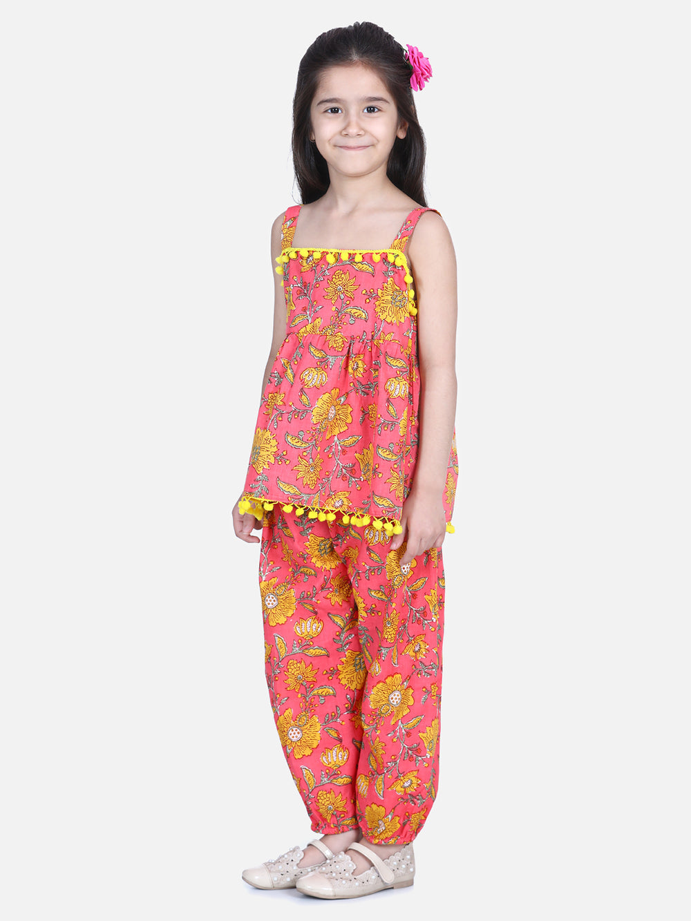 Pink Floral Cotton Top Set