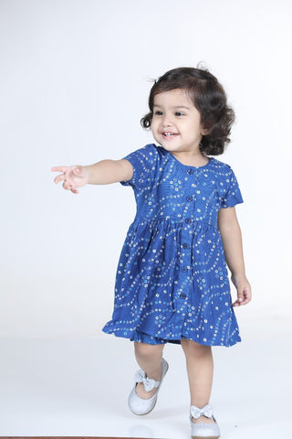 Blue Infant Cotton Jhabla With Bloomer