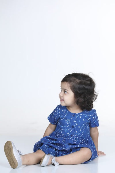 Blue Infant Cotton Jhabla With Bloomer