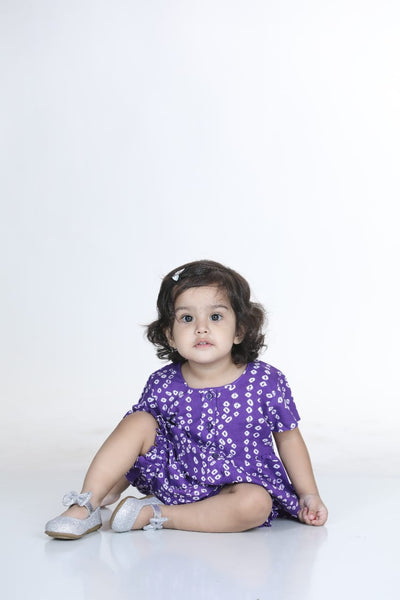 Purple Infant Cotton Jhabla With Bloomer