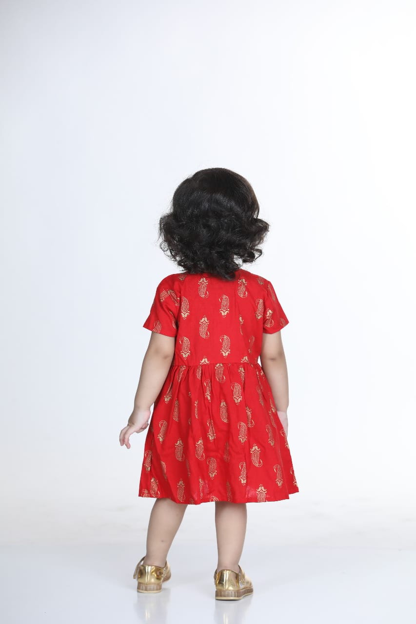 Red Infant Cotton Jhabla With Bloomer