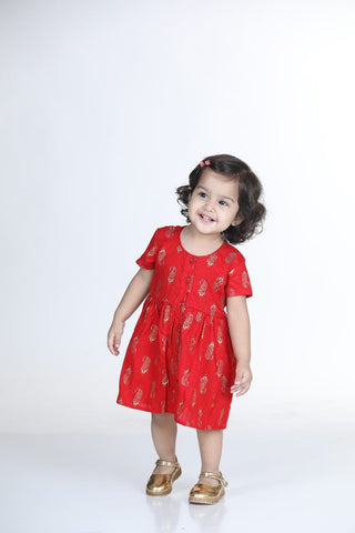 Red Infant Cotton Jhabla With Bloomer