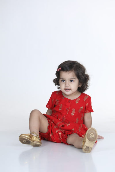 Red Infant Cotton Jhabla With Bloomer