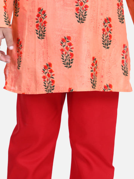 Peach Printed Cotton Kurta Set