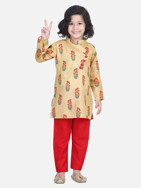 Golden Brown Printed Cotton Kurta Set