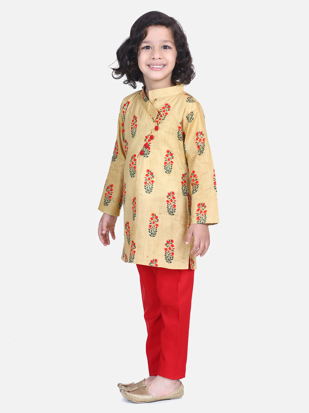 Golden Brown Printed Cotton Kurta Set