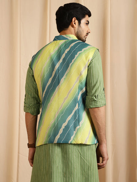 Green & Yellow Leheriya Printed Jacket