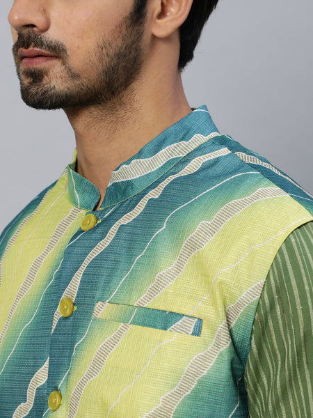 Green & Yellow Leheriya Printed Jacket