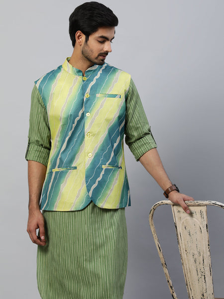 Green & Yellow Leheriya Printed Jacket